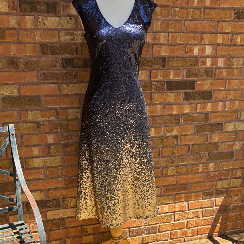 Johnny Was Selya Navy and Gold Sequin Midi Dress - Picture 5 of 9